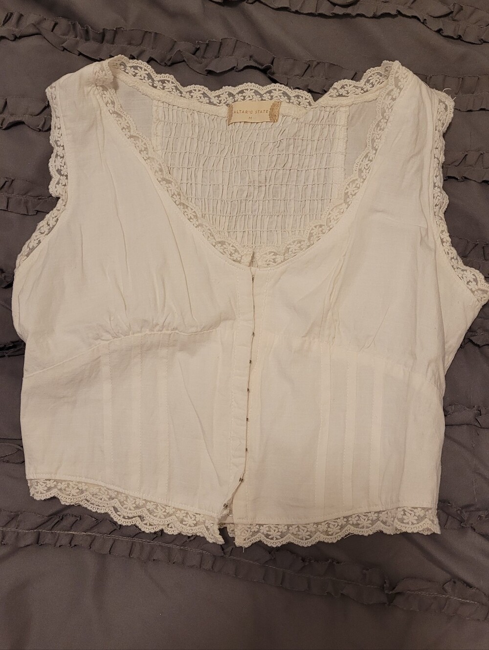Altar'd State Ivory Lace-Trim Cropped Corset Top